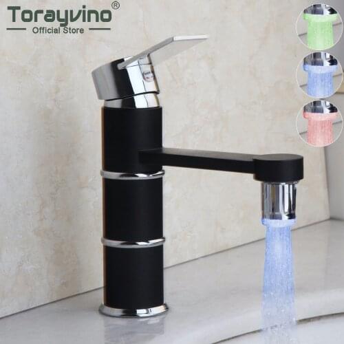 Torayvino LED Black Painting Bathroom Faucet Basin Sink Deck Mounted Single Handle Single Hole Hot & Cold Mixer Water Tap