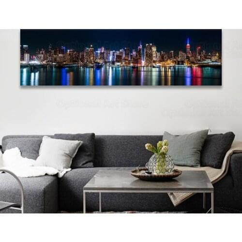 Modern Skyscrapers New York City Night Landscape Wall Poster And Prints Canvas Art Painting Picture For Living Room Decoration