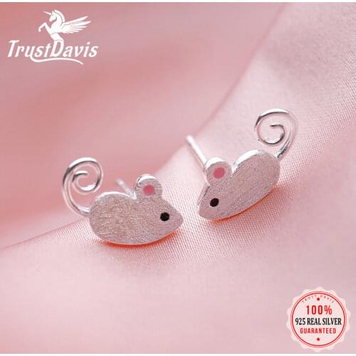 Trusta Genuine Fashion 925 Sterling Silver Charms Animal Mouse Stud Earring For Women Silver 925 Earrings Jewelry Gift DA345