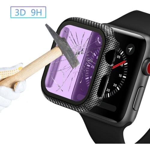 Purple Light Carbon Fiber Tempered Glass Screen Protector For iwatch Apple Watch Series 5 4 3 2 6 44mm 40mm 42mm 38mm 42 mm Film