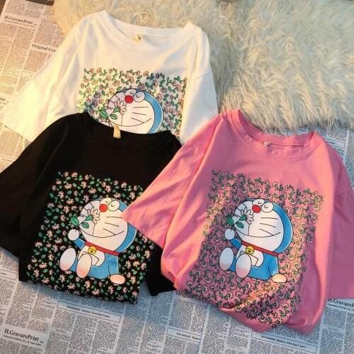 Ins Preppy Cartoon Floral T Shirts Women Summer Oversized Tshirts 2021 New Graphic Tee Retro Japanese Kawaii Teens Girls Tops
