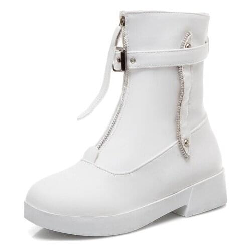 Big Size boots women shoes ankle boots for women ladies boots shoes woman winter Solid color round head front zipper