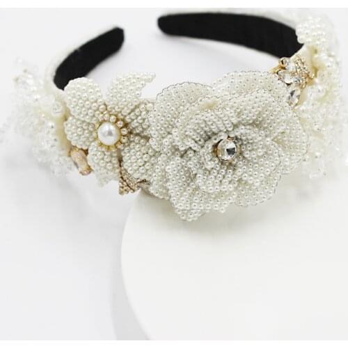 Womens headband with pearl flower crystal particles New Fashion Personality Crystal Pearl Flower Lady Prom Hair Hoop 782
