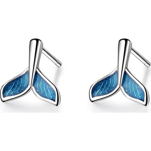 Stylish Blue Mermaid Tail Studs Temperament Cute Mini Earrings Anime Earrings Korean Fashion Wholesale Earrings for Women