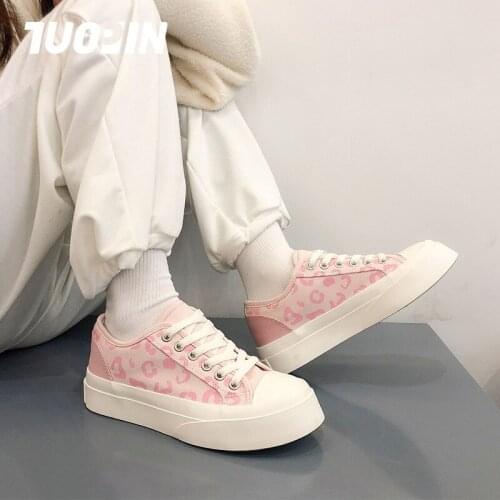 Casual Womens Canvas Shoes Ins Trend Pink Leopord Platform Flats Shoes 2021 Autumn New Female Tennis Vulcanized Sneakers Women
