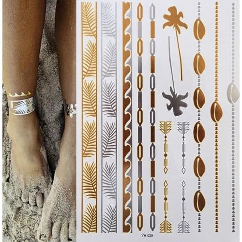 Gold Silver Temporary Metallic Tattoo Body Henna Jewellery Sticker Waterproof