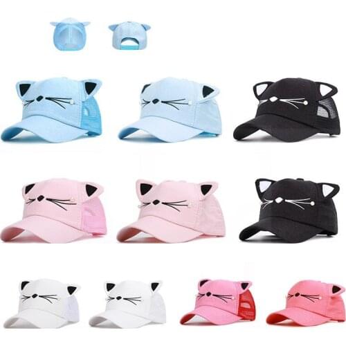 1pcs Spring Fashion Brand Street Adjustable Lovely Embroidery Hat Cat Ears Snapback Cap Boy Girl Pearl Baseball Cap