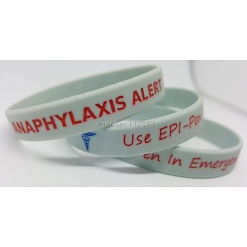 100pcs ANAPHYLAXIS Alert EPI PEN wristband silicone bracelets free shipping by ePacket A