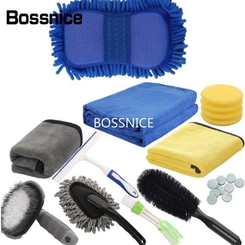 11PCS Microfibre Car Wash Cleaning Tools Set Gloves Towels Applicator Pads Sponge Car Care Kit Wheel Brush Car Cleaning Kit
