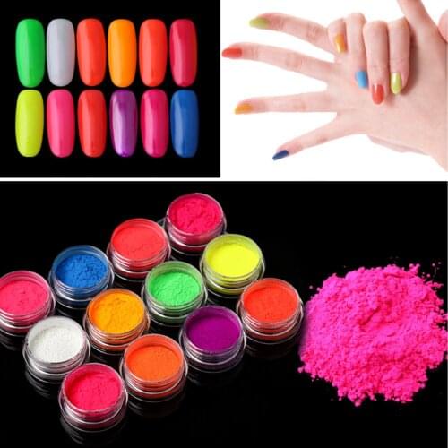 12 Boxes/Set Glow in dark Powder Dust Glitter Nail Phosphorescent Powder Pigment Luminous Shining IDY Nail Art Decorations