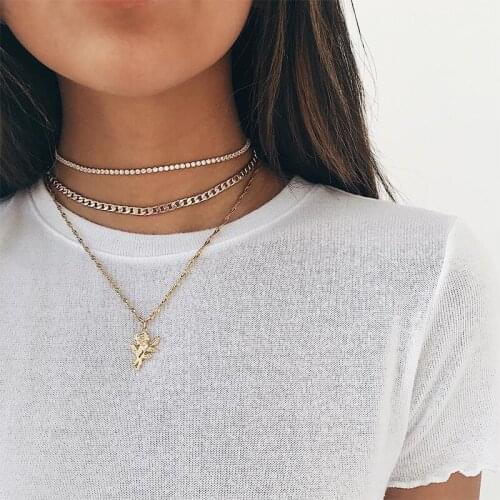 3 Pcs/Set Exquisite Women Rose Flower Crystal Chain Pendant Clavicle Necklace Gold Multilayer Wedding Party Necklace Charm Gift