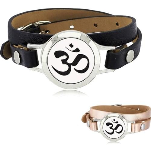 316L Stainless Steel 25mm magnetic Aromatherapy Perfume Locket Bracelet with black/rose gold genuine leather band