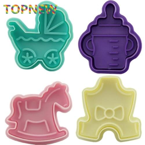4Pcs Animal Car Cloth Shape Plastic Fondant Cake Mold Biscuit Cookie Plunger Cutters Sugarcraft Decor DIY Tools Kitchen C3051