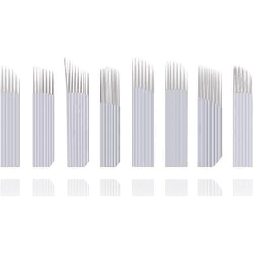 50pcs 2 Row 15 Needle Permanent Makeup Eyebrow Tattoo Blade Microblading Bevel Curved Needles For Embroidery Manual Tattoo Pen