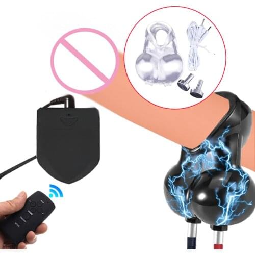BDSM Electro Shock Scrotum Bondage Ring,Electro Stimulator,Male Chastity Device,Cock Cage,SM Cock Scrotum Sleeve Sex Toy For Men