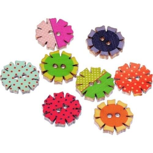 Free shipping 50 Random Mixed Lovely Round 2 Holes Wood Buttons Painting Flower Sewing Scrapbooking 20mm F1076