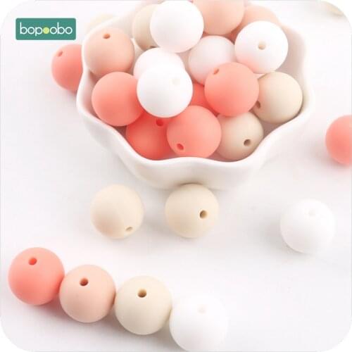 Bopoobo Baby Accessories 10pc 12mm Silicone Beige Series Bead Food Grade Silicone Teething Nursing Bracelet Beads Baby Teether