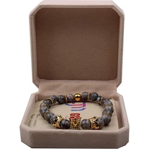 Gold-colour Imperial Crown Bead Bracelet King&Queen Luxury Charm Jewelry Xmas Gift for Women Men