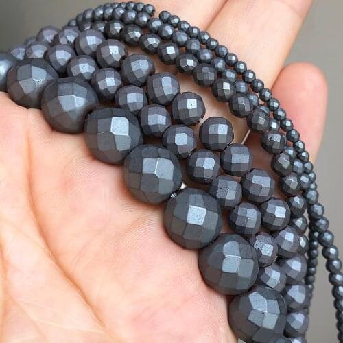 2-10mm Natural Matte Faceted Black Hematite Stone Beads Round Loose Spacer Beads For Jewelry Making Diy Bracelet Necklace 15Inch