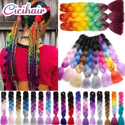 CICIHAIR 24"100g Jumbo Braids Synthetic Hair Extensions Single Ombre Pre Stretched Braiding Hair For Box Twist Braids Wholesale