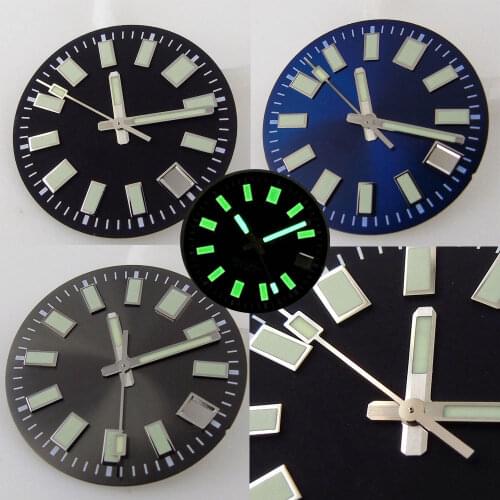 29mm Super Lume Watch Dial+Solid C3 Lume Hands Fit For NH35/NH35A Movement Date Window Black/Blue/Gray Color Replacements