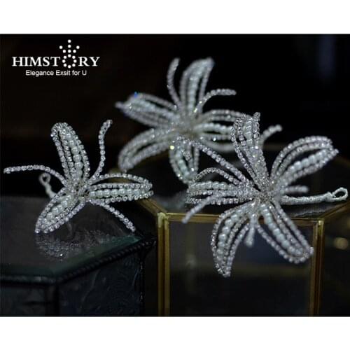 HIMSTORY New Handmade Pearls Women Wedding Hairpins Headpieces Flower Bridal Hairstyle Crystal Hair Jewelry Accessories Decorat