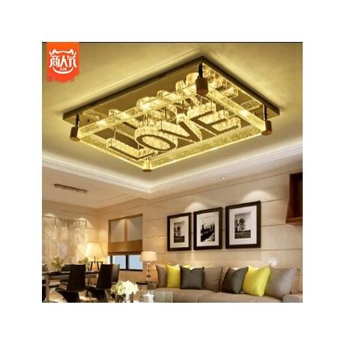 Crystal lamp living room lamp rectangular simple modern hall ceiling lamp luxury bubble column three-color dimming lighting