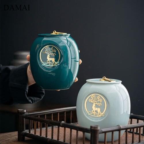 Golden Elk Ceramic Tea Tins with Lid Fawn Decoration Porcelain Tea-leaf Jars Teahouse Coffee Table desktop Teaware Storage Tanks