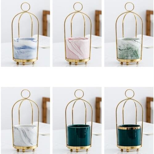 Flower Vases Ceramic Metal Fruit Fork Storage Jar Meat Plant Decoration Pot Mini Creative Desktop Ornament Home Decor Craft Jars