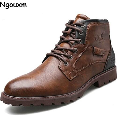 Ngouxm Classic Men Boots Handmade Men Ankle Boots Outdoor Waterproof Male Work Shoes Autumn Lace-UP Man High Top Sneakers