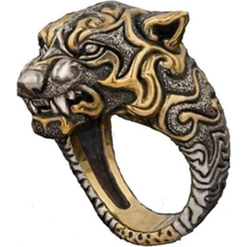 Fashion Vintage Gold Color Tiger Mens Ring Viking Punk Ring Hip Hop Jewelry Anniversary Gift Biker Animal Rings for Men Women
