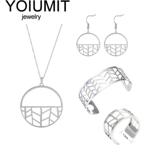 Cremo Cuff Interchangeable Leather Jewelry Bijoux Inoxydable Femme Stainless Steel Necklace Bracelet Earrings Ring Set Ladies B