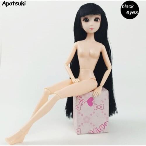 14 Jointed Movable Body With Head Black Straight Fringe WIG Hair Pretty Eyes 11.5" Doll Nude Naked Body for 1/6 BJD Kids Toys