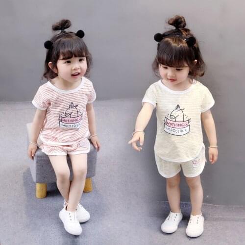 Summer Children Clothes 2021 Stripe Fashion Kids Clothing Cotton Tracksuit Girls Sport Casual Colorful Clothing Sets For Girls
