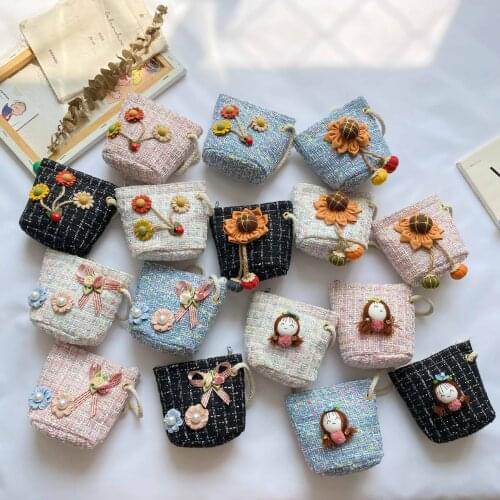 Lovely Flower Mini Shoulder Bags Winter Fashion Baby Girls Cute Cherry Handbags Handmade Straw Children Coin Purse Crossbody Bag