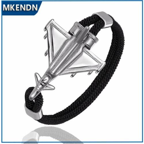 MKENDN Military Combat Airplane Anchor Bracelets Men Charm Rope Chain Paracord Bracelet Women Air force style Fashion Bangles