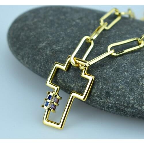 Fashion AAA Zircon Cross Clasp Gold Clasp Metal Buckle Pendant Necklace Gold Color Jewelry Chain Necklace Handmade Jewerly Gift