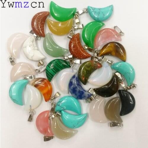 Fashion Moon mixed natural stone pendants necklace for jewelry making DIY charm Earrings accessories 50pcs/lot Free shipping