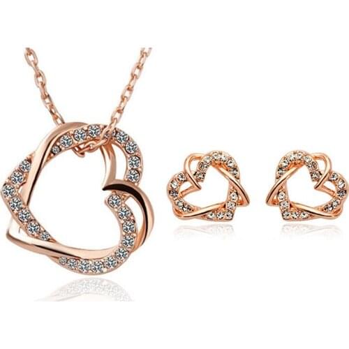 Fashion crystal set Heart to Heart jewelry set / necklace + earrings norble jewelry for women