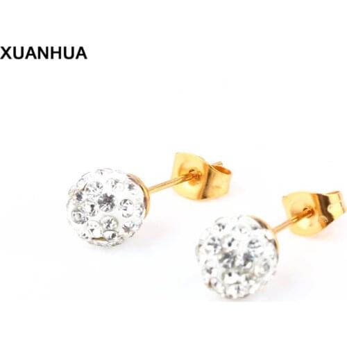 XUANHUA Wholesale White Clay Rhinestone Earrings Set Stainless Steel Fashion Jewelry Stud Earrings With Stones For Women Jewelry