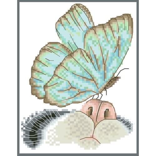 Cat And Butterfly Animal Patterns Cross Stitch Kits Small Size 14CT 11CT Printed Canvas Embroidery Needlework Sets For Beginners