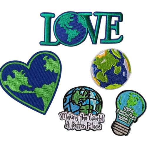 LOVE THE EARTH PATCH LETTER LIGHT BULB PLANET CARE EARTH BACK GUM EMBROIDERY CLOTHING PATCH IRON ON PATCHES