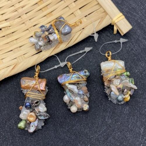 Natural Freshwater Pearl Copper Wire Winding Pendant Color Irregular Shape Suitable for Handmade DIY Charm Necklace Pendant