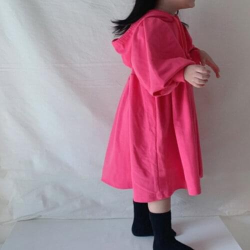 2021 childrens new autumn dress Korean girl cute bubble sleeve waist Hooded Dress princess dress for girls