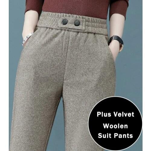 New Winter Woolen Pants Womens Harem Pencil Pants 2021 Autumn Winter High Waist Casual Suit Pants Office Lady Women Trousers