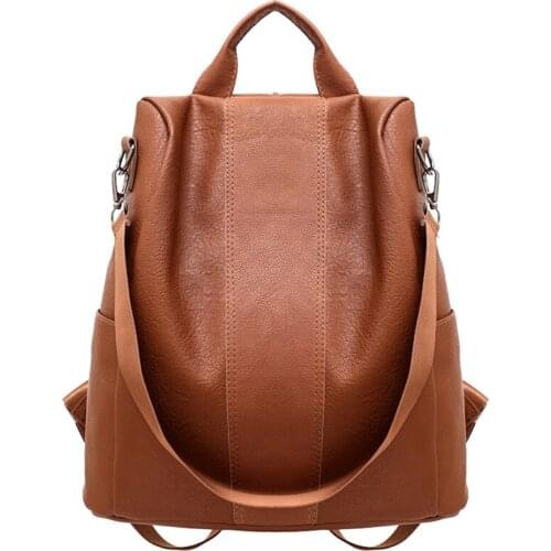 2020 Retro Pu Backpack For Women Anti-theft Backpack Waterproof Solid Color Backpack Large Capacity Student Bags