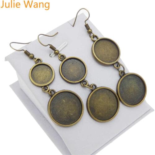 Julie Wang 1 Pair Bezel Cabochon Settings Antique Bronze Blank Tray Zinc Alloy Base Earrings Jewelry Making Accessory