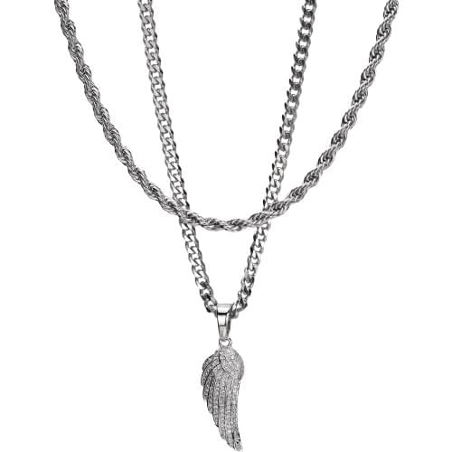 Luxury Stainless steel Necklace Set 5mm Cuba Twist Rope chain Hip hop Rock Angel wings Pendant men Necklaces for women jewelry