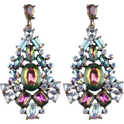 Luxury Crystal Beaded Tassel Fringed Earrings Brincos for Women Statement Flower Drop Earrings Vintage Jewelry Party Accessories