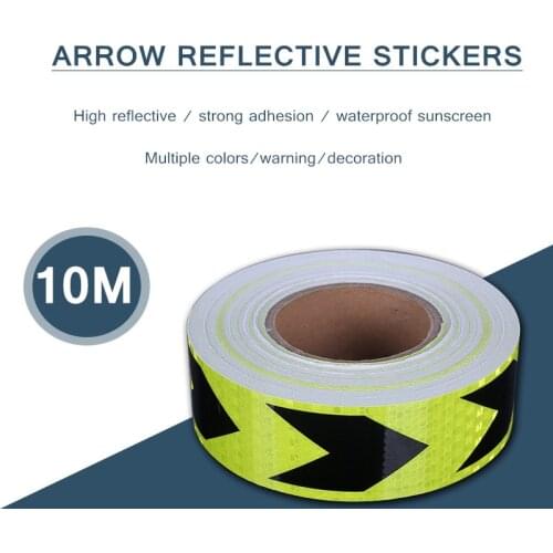 5CMx10m Long Reflective Warning Tape Self Adhesive Sticker Black Green Arrow Printing for Car Motorcycle Bicycle Accessories